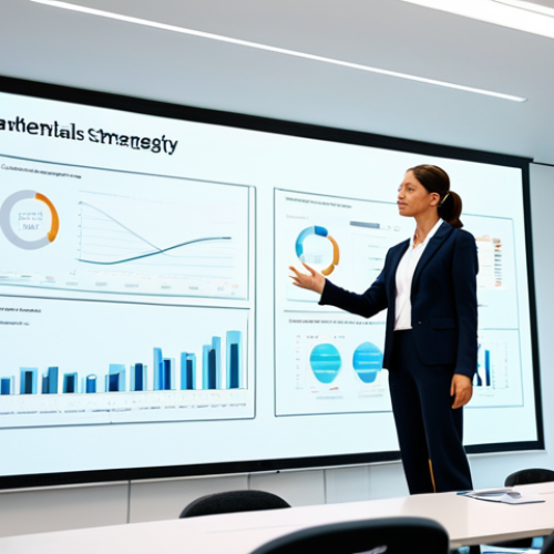 Home 25 **
A professional businesswoman in a modest business suit, presenting a digital marketing strategy on a large screen in a modern conference room, fully clothed, appropriate attire, safe for work, perfect anatomy, natural proportions, professional presentation, high quality.
**