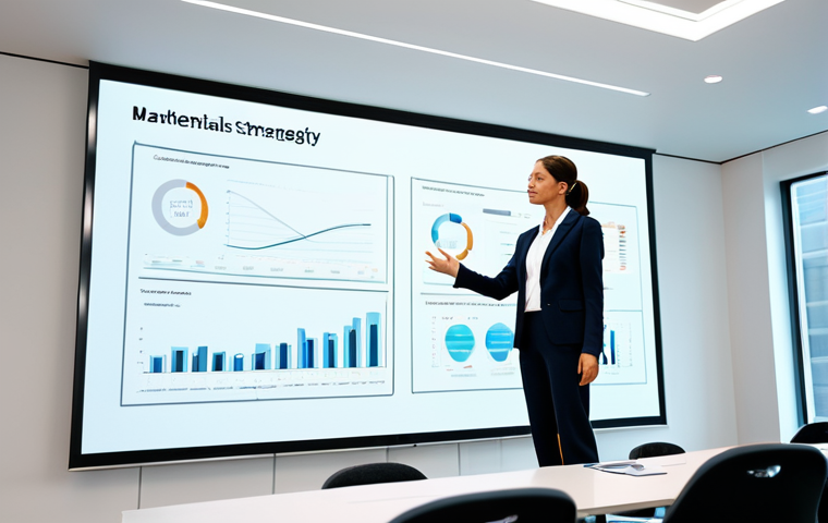 **
A professional businesswoman in a modest business suit, presenting a digital marketing strategy on a large screen in a modern conference room, fully clothed, appropriate attire, safe for work, perfect anatomy, natural proportions, professional presentation, high quality.
**
